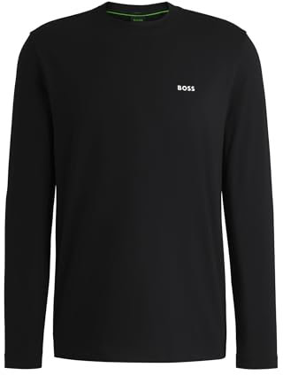BOSS Mens Tee Long Long-Sleeved T-Shirt in Stretch Cotton with Contrast Logo