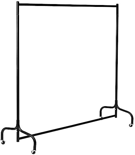 Vivo Technologies 6ft Heavy Duty Metal Clothes Rail Garment Rail Clothe Hanging Rail with Wheels Black Single Clothing Rail No Tools Required