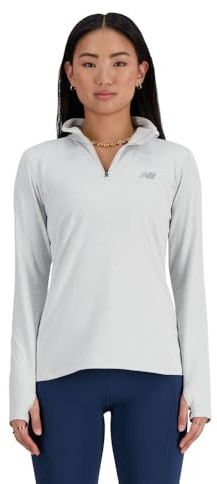 New Balance Women's Sport Essentials Space Dye Quarter Zip Sweatshirt, Ash Heather, S