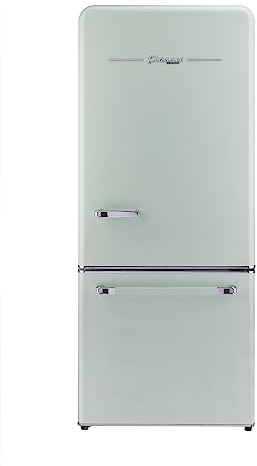 Unique Appliances UGP-510L LG AC Classic Retro Electric Bottom-Mount Refrigerator, Summer Mint Green; No Frost; Adjustable Glass Shelves; 18 cu. ft; Adjustable 3-bottle Wine Rack; LED Lighting