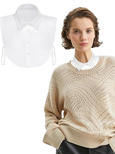 MELLIEX Cuello Falso Desmontable, Elegante Dickey Corbata Camisa Falsa Cuello Camisa Falsos Mujer, Blanco