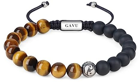 GAVU Yin Yang Armband aus Natürlichen Edelsteinen aus Onyx und Tigerauge für Herren