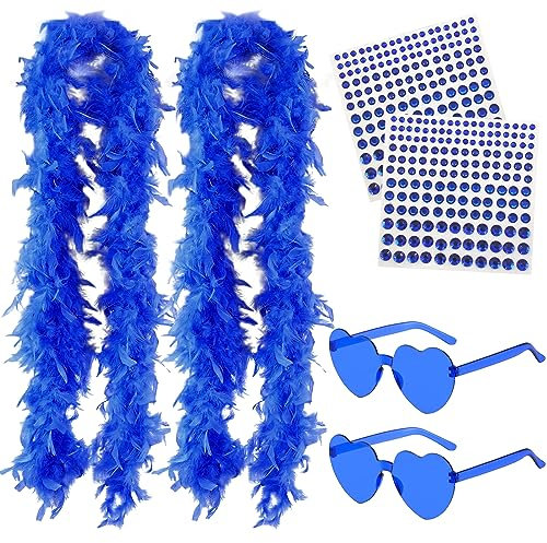 BDSHUNBF 4 Stück Federboa, Feder Boas, mit Herzförmigen Randlosen Sonnenbrillen, für Kostüm- und Bastelzubehör, für Cosplay, Halloween, Weihnachten, Kostümparty für Mädchen
