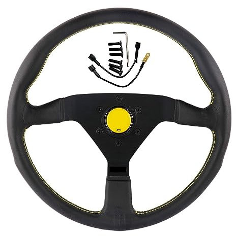 Boshu daili Store 14 Zoll/350 mm, kompatibel mit Momo Italy, schwarzes Drift-Sportlenkrad aus echtem Leder (Color : Yellow Stitching)