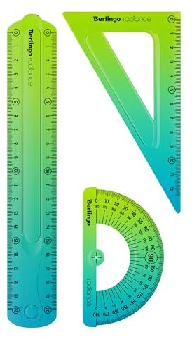 Berlingo Geometrische Set, 1 Packung, Lineal, Winkelmaß, Winkelmesser, Serie Radiance, grün/blau