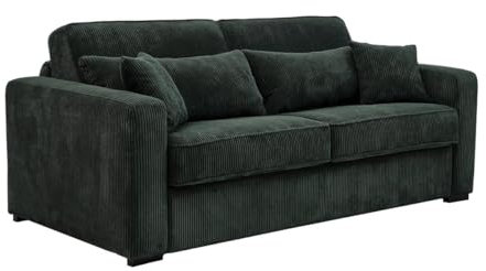 Vente-unique-Schlafsofa mit Matratze 4-Sitzer - Liegefläche mit Lattenrost mit Breiten Latten 160 cm - Matratze 16 cm - Cord - Grün - MONDOVI