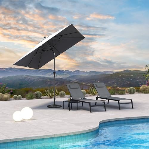 PURPLE LEAF Sonnenschirm 250 x 250 cm, Alu Balkonschirm knickbar, Gartenschirm mit Kurbel, Marktschirm, UV-beständig, für Garten, Terrasse, Hellgrau