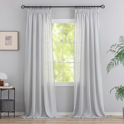 VOILYBIRD 2er Set Leinen Mischgewebe Vorhänge mit Kräuselband Leinenoptik Gardinen für Schlafzimmer Wohnzimmer (HxB 245 x 140 cm, Hellgrau)
