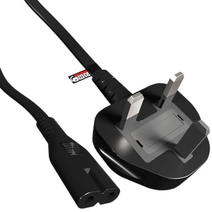 rhinocables - Figure 8 Mains Power Cable | UK Plug to IEC C7 | 3A Fuse | Universal Compatibility with Consoles, Radios, Laptops | Durable PVC Moulded | Black, 3m