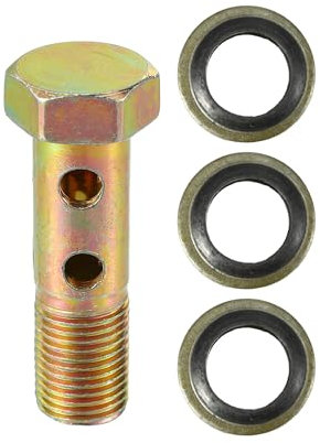VekAuto Double Banjo Bolt Kit, M10x1.0 Length 38mm Metric Thread Turbo Brake Line Fitting Adapter Universal for Car Durable Metal Bronze Tone W/Washer Spacer