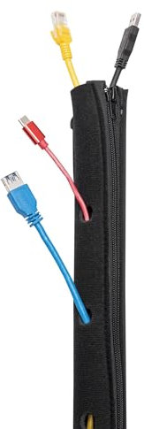 Ewent 1m-Ø100mm Manguito Flexible de Cable en Neoprene,con Hebilla y Cremallera,Funda Cables USB/Audio/Video,Cubre Cables para Oficina,Casa, Protección de Cables de Pet, Organizador Cables de PC,TV