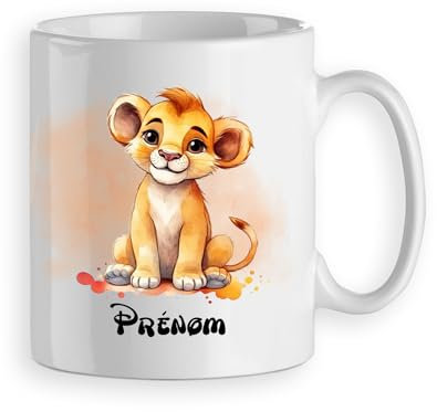 Mug tasse lionceau style simba mignon personnalisable prénom cadeau original style roi lion modèle 2