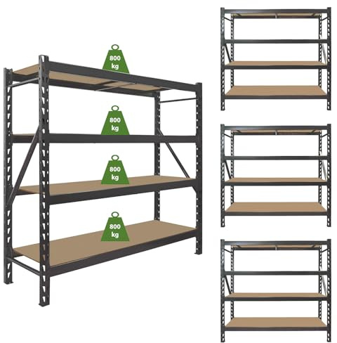 TRUTZHOLM 4X Schwerlastregal Emil 180x190x60 cm 3200 kg aus Stahl Stecksystem 4 Fachböden Pickregal Lagerregal