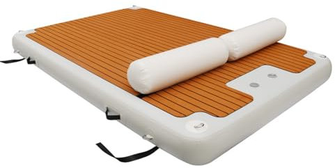 Mini Plate-Forme Flottante Gonflable, Île d'eau De Natation, Tapis De Quai De Jet Ski, Matériel DWF, Apporter Deux Oreillers Gonflables,6.6Ft/2M*13.1Ft/4M,White