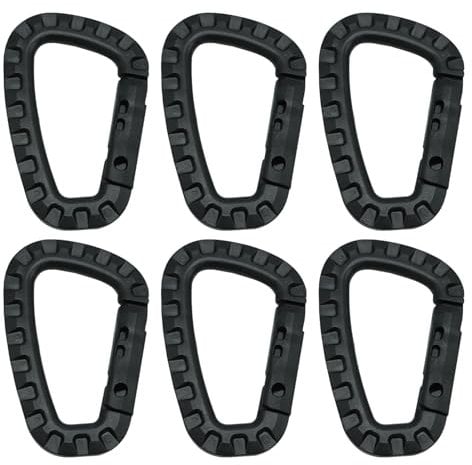 6 Pieces Carabiner Buckles, Plastic Carabiner Buckles, Carabiner Hooks, Carabiner Ring Clips, Carabiner Hiking Clips, Suitable for Camping, Mountain Climbing, Travel (Black)