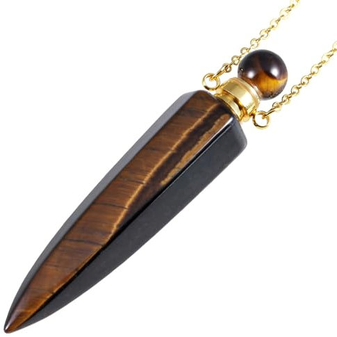 mookaitedecor Crystal Perfume Bottle Necklace for Women Men Tiger's Eye Necklace Healing Crystal Point Pendant Necklace Hexagonal Perfume Pendant Essential Oil Diffuser Pendant Aromatherapy Necklace