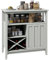 HOMCOM Meuble de Rangement Buffet Cuisine avec étagère réglable Range Bouteille, Porte coulissante, 2 rangées Porte-Verre et Niche Ouverte 80L x 40l x 82H cm Gris