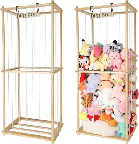 HEYOUTH Stofftier Aufbewahrung,Kuscheltier-Regal aus Echtholz,Spielzeug Aufbewahrung,Platzsparend,Große Kapazität,für Plüschtiere für Spielzimmer Schlafzimmer Kinderzimmer Zimmer
