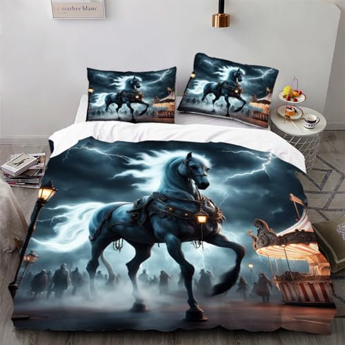 Ruiqieor Bettwäsche 135x200cm,Hengst Motiv 3D Bettwäsche Set 3 Teilig Bettbezug Mikrofaser Mit Reißverschluss und Kissenbezug Geeignet Für Kinder Jugendliche Erwachsene(#7)