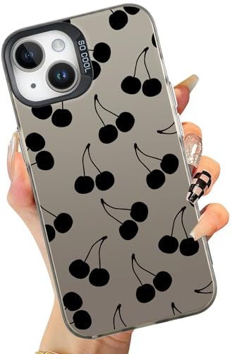 MAYCARI Cute Black Cherry Case Compatible with iPhone 15 Plus for Girls Women, Girly Slim Thin Soft Shockproof Aesthetic Laser Protective Cover for iPhone 15 Plus