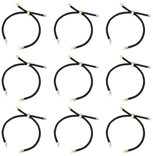 UNICRAFTALE 10Pcs Bracelet Coulissant en Nylon avec Cordon Torsadé 22~23cm Bracelet à Maillons Noirs avec Accessoires en Laiton Chaînes de Bracelet Réglables pour la Fabrication de Bijoux pour Femme
