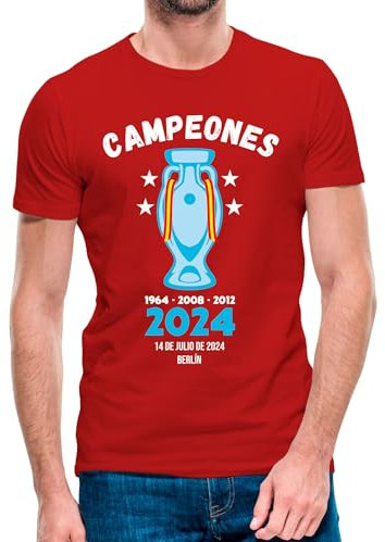 Camiseta de Manga Corta España campeona de la Eurocopa 2024 (11- Camiseta Talla S)(Roja Manga Corta)