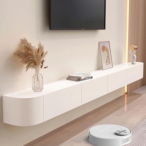 YINXSLO Meuble TV Suspendu Meuble Tele Blanc avec Rangement Elégant Meuble TV Bois Table Television Salon Convient pour Le Salon et la Chambre à Coucher (Blanc, 200 cm)