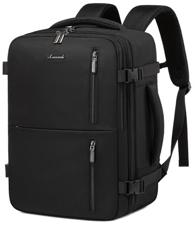 LOVEVOOK Handgepäck Rucksack 40x30x20, Reiserucksack Flugzeug Damen Herren, Carry On Luggage Travel Backpack 24l für 14 Zoll Laptop, Cabin Kofferrucksack mit USB für Arbeit Business Reisen, Schwarz