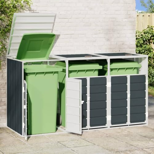 Azzrora Wheelie Bin Storage for Triple Bins, Bin Storage for Wheelie Bins, Bin Covers for Wheelie Bins, Bin Shed, Wheelie Bin Storage, Outdoor Bin Storage, Anthracite 216x81x115 cm Steel