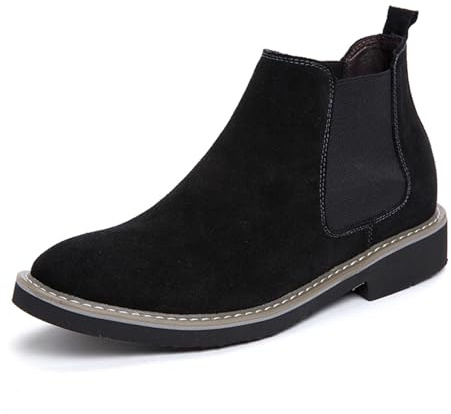 FLIOZY Stivali Chelsea da uomo e da donna, altezza elevata, 6 cm, tacco invisibile, in pelle scamosciata Slip-On Elevator, comode scarpe eleganti per il tempo libero e l'ufficio