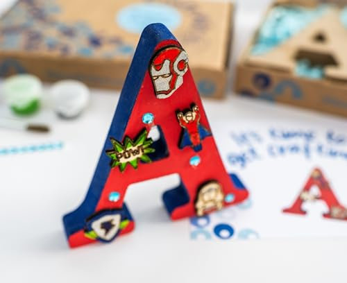 Little Crafty Bees Kids Paint Your own Superhero Wooden Letter | Paint Your own Initial | Kids Superhero Craft | Party Favour | Boy Birthday Gift | Creative Child Gift (S)