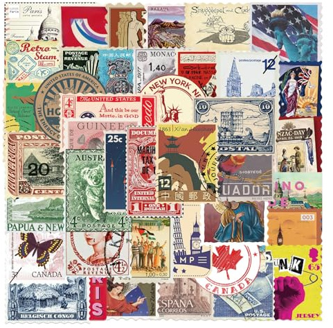 50PCS Vintage Travel Stamps Stickers for Luggages Laptops Car Bike Guitar DIY Suitcase Water Bottle Skateboard Cup Computer Refrigerator,Travel Enthusiasts Waterproof Decals for Adults