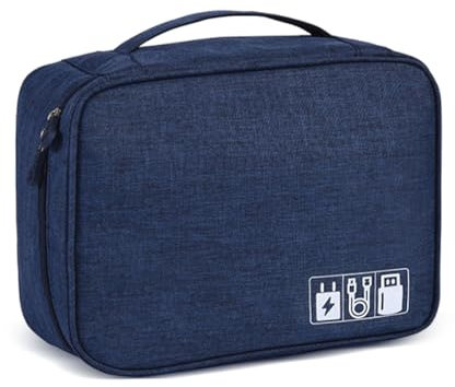 Megcdtr Electronic Organizer, Travel Cable Organiser Bag, Universal Carry Travel Gadget Bag, Waterproof Electronics Accessories Storage Case for iPad Cables Chargers Hard Drive Power Bank (Navy)