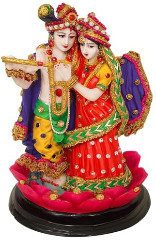 HOME GENIE Jewellery Decorated Radha Krishna Statue 8 Inch (20.5 cm) | Ganpati Idol for Car Dashboard & Home Decor | Mini Ganesh Statue Gift