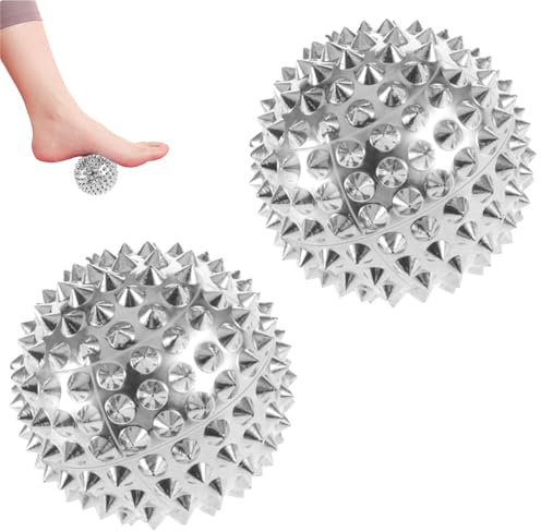 2 Stück Silber Igelball, Magnetische Spiked Massage Ball 32 mm,Magnetischer Hochstress Akupressurball, Stress Relief oder Massage, Können Wohltuende Fußmassage,Müdigkeit lindern
