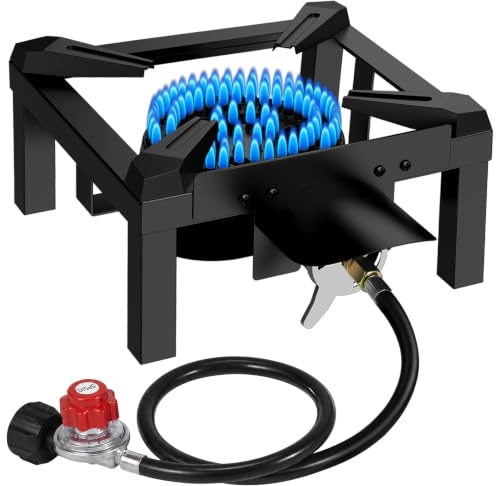 Llamaviva Propane Burner, High Pressure 100,000 BTUs Single Gas Stove with Water Bag& 4.1ft Adjustable Hose with Regulator,Propane Stove for Outdoor Cooking, Seafood Boil,Turkey Fry