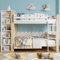 ModernLuxe Etagenbett Kinderbett 90x200 cm mit Kleiderschrank, Regal & Leiter, Hochbett mit Fallschutz und Gitter, Kinder Hochbett Weiß Natur mit Stauraum, Kiefer+PB