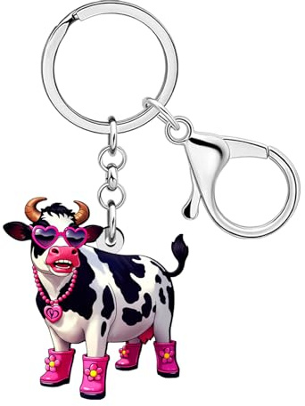 WEVENI Porte-clés Vache en Acrylique Porte-clés Bétail Mignon Accessoires Vaches Ferme Cadeaux pour Femmes Filles Cowgirl Cowboy Porte-monnaie Charms
