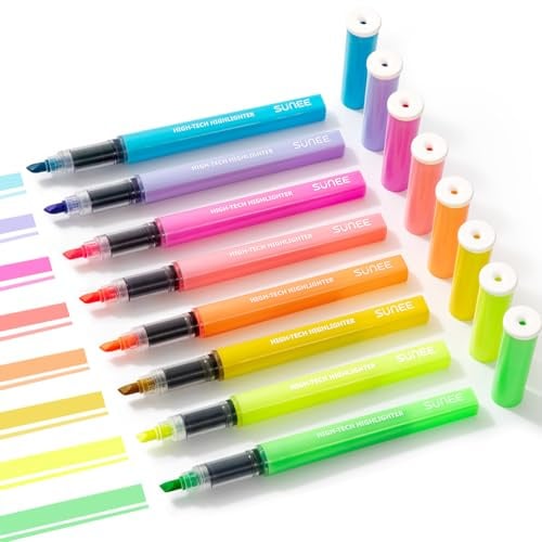 SUNEE Textmarker mit Keilspitze, Bibel Textmarker Set in 8 Farben, Highlighter Pen für Bibel, Tagebuch und Notizbuch