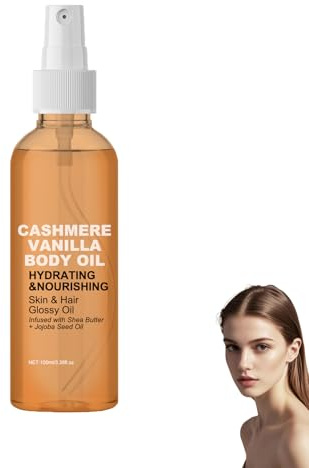 Vanilla Cashmere Body Oil,Moisturizing Massage Oil with Shea Butter Jojoba,Soothes Hydrating,Nourish Dry Skin,Hydration Nourishes Brightens,Glossy Skin Hair Oil Spray for Skin 100ml (1PC, One Size)