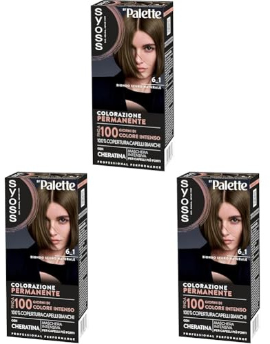 Syoss by Palette Colorazione Permanente 6-1 Biondo Scuro Naturale, per capelli permanente con Cheratina, Tinta biondo scuro per 100% copertura dei capelli bianchi e fino a 100 giorni di colore intenso