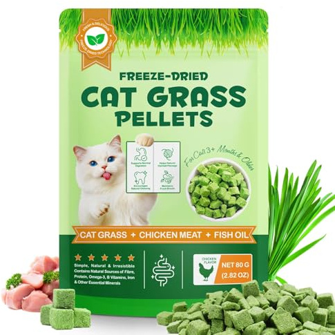 ACYAHAOCA Cat Grass Treats, Freezed Drying Cat Grass Teething Stick Snacks for Kitty, Grass Treats for Indoor Cats, Hairball Relief & Teeth Cleaning, Natural Snacks with High Fiber Formula 80g