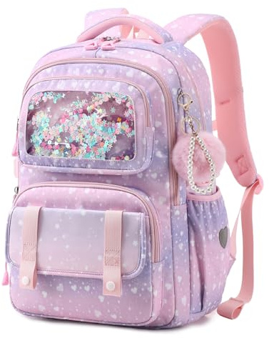 Sisipoet Schulrucksack Mädchen, Rucksack Kinder Ergonomic ab 5. Klasse | 26L Leichter Schulrucksack Teenager mit Reflektierenden Streifen, Brustgurt, Durchsichtige Trennwand, Schulranzen für Schule