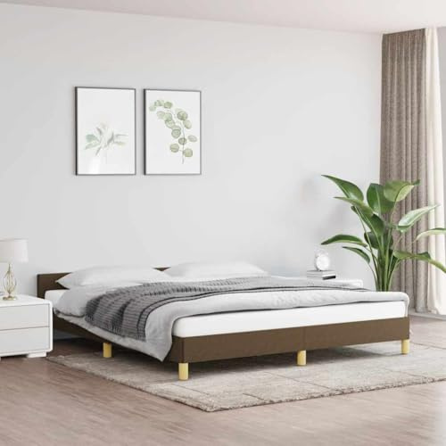 kithwjll Bettgestell ohne Matratze, Dunkelbraun 160x200 cm, Stoffbezug mit Kopfteil, Robustes Doppelbett für Schlafzimmer