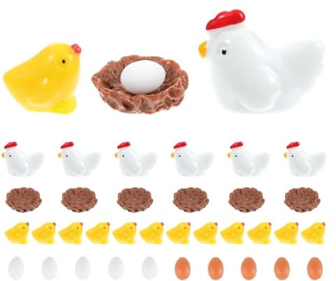 Generisch Miniatur Hühner Figuren 34 Stück Ostern Henne Küken Ei Harz Mini Ornament Huhn Kleine Figuren Osterdeko Ostern Tischdeko Streudeko Frühling Tiere Garten Dekoration