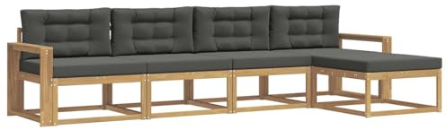 vidaXL Outdoor-Sofagarnitur 4 pcs Weiß und Anthrazit Polyester, Gartenmöbel Set, modern, wetterfest, Sitzgruppe, Ecksofa, Akazienholz, braun, modulare Lounge
