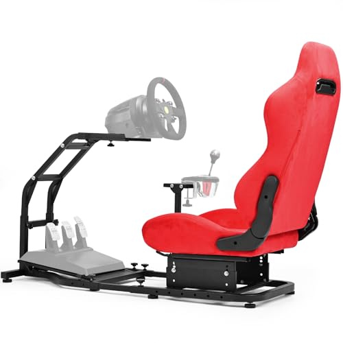 Minneer Verstellbares Rennsimulator-Cockpit mit roten Wildledersitzen, passend für Logitech G Pro, für Thrustmaster T818, für Fanatec CSLDD, Elektronik nicht im Lieferumfang enthalten
