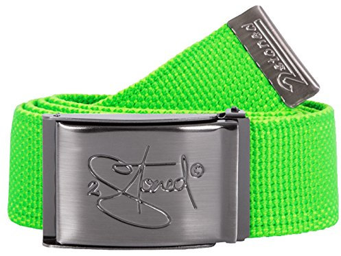 2Stoned Stoffgürtel Neon-Grün 4cm breit mit matter Schnalle mit Flaschenöffner 120 cm lang für Damen und Herren