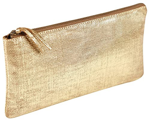 Clairefontaine 410037C Schlampermäppchen KLEO-PATHRA Flach, aus Lammleder, 22 x 11cm, 1 Stück, Gold