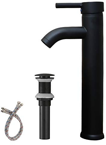 Greenspring Bagno Vessel Sink Rubinetto Nero Singola Maniglia Un Foro Commerciale Lavatoio Vanità Rubinetti con Pop Up Scarico e Linea di Alimentazione